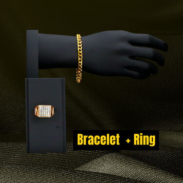 Pack Of 2 Golden Chain With Golden Bracelet And Diamond Ring + Free Digital Watch Combo