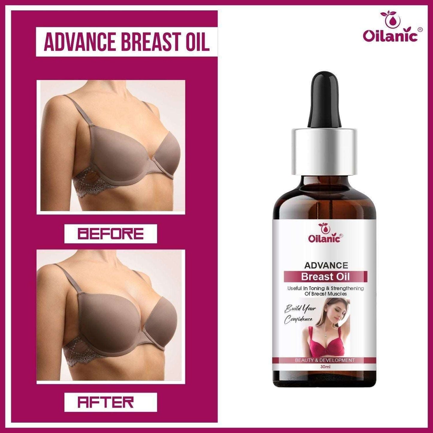 Oilanic Natural B 36 Plus Breast Enlargement Oil- For Firming, Lifting Up, Tightening, Reshaping & Breast Massage(30ml)