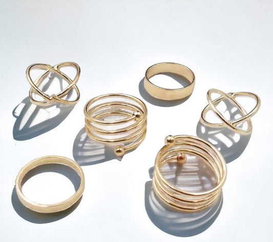 Golden Knuckle Ring Set, Trendy Korean Style Ring Set (6 Pcs)