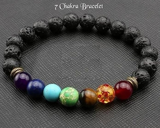 Seven Chakra Bracelet Original Certified Multicolor Black Lava Stone Bracelet Attractive 7 Chakras