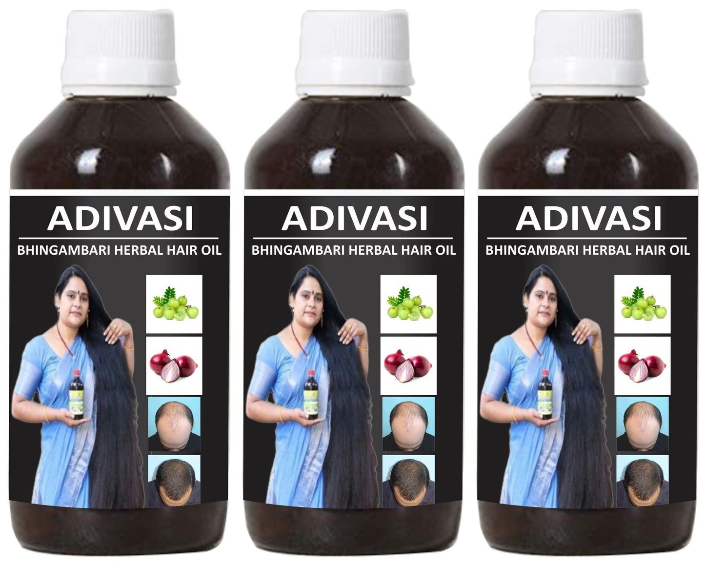 Donnara Organics Adivasi Bhingambari Herbal Hair Oil Strengthening & Volumised Hair Combo pack of 3 bottles of 125 ml(375 ML)