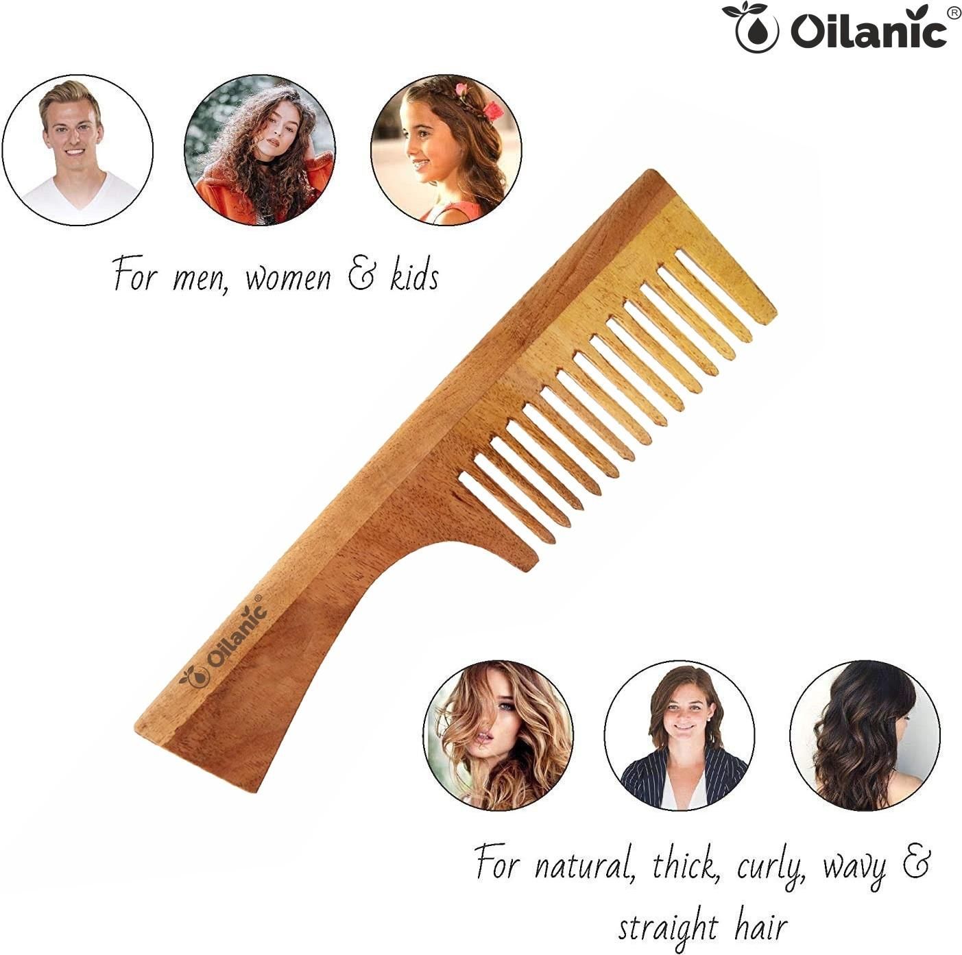 Oilanic Handmade Neem Wooden Dressing Handle Comb(7.5 inches)- For Antidandruff & Hair growth Men & Women pack of 4 Pcs